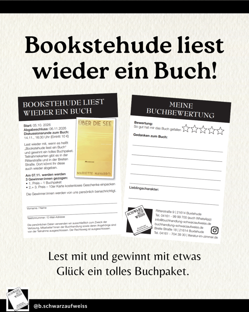 Instagrampost mit den Worten "Bookstehude liest wieder ein Buch!" und der Darstellung unserer Teilnehmendenkarte.
