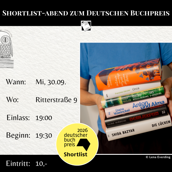 Veranstaltungsposter für den Shortlist Abend mit allen Daten auf einem Blick