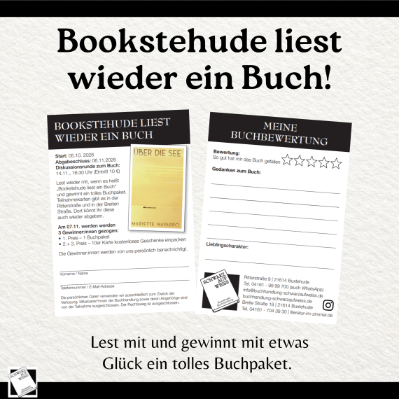 Bild mit den Worten "Bookstehude liest wieder ein Buch!" und der Darstellung unserer Teilnehmendenkarte.